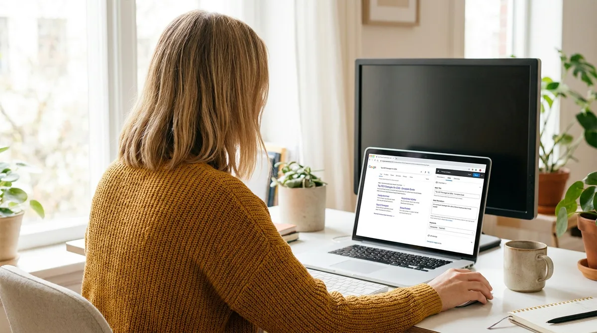 Rédactrice optimisant la balise title et la meta description d'une page web