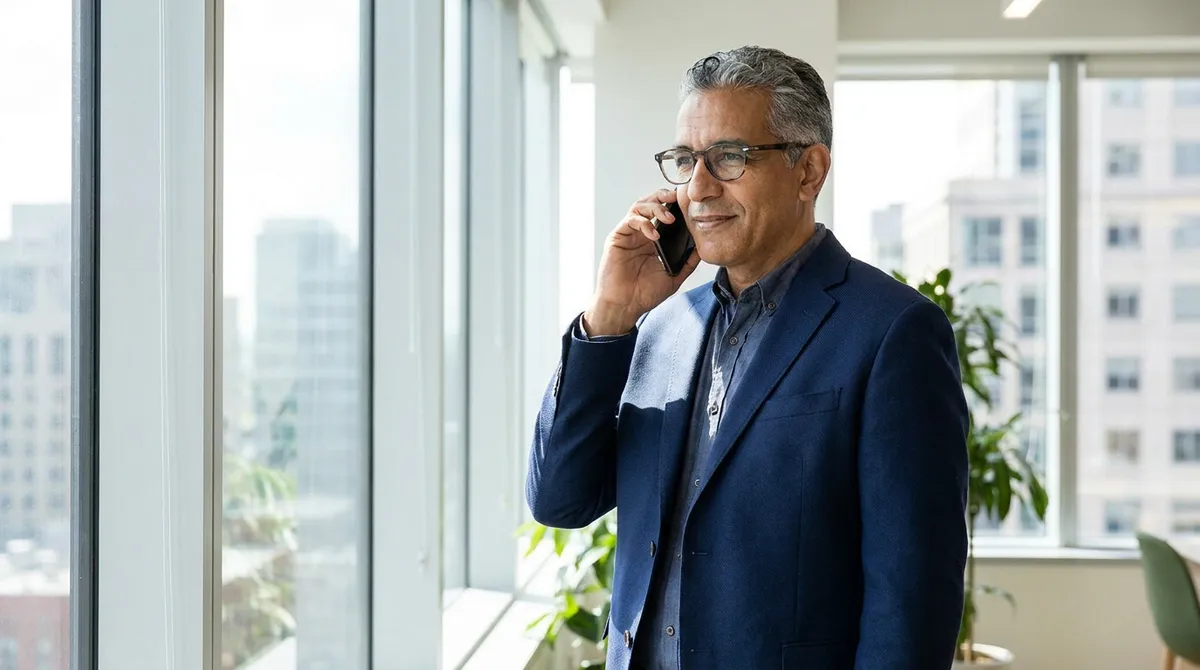Commerçant au téléphone évaluant une agence web dans son arrière-boutique
