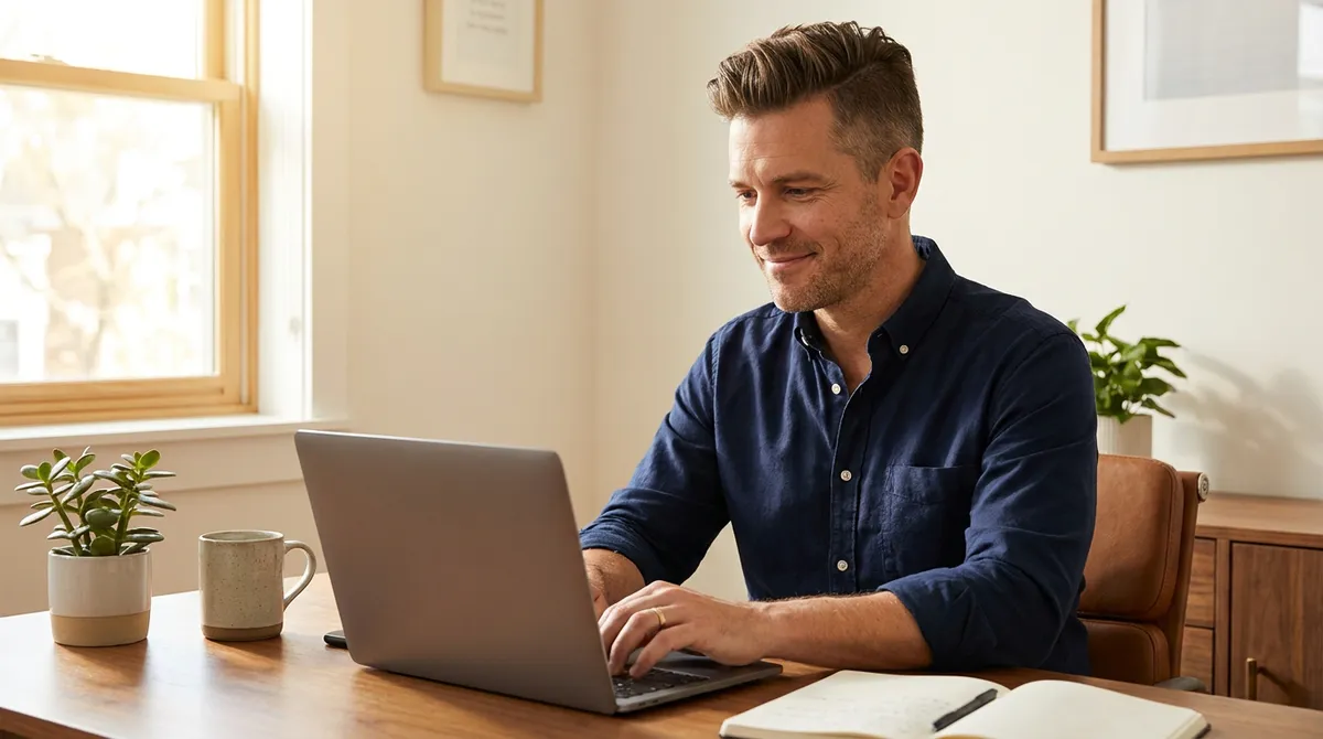 Gérant d'entreprise préparant sa newsletter par emailing sur son ordinateur