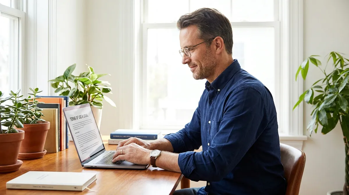 Gérant vérifiant les mentions légales de son site internet sur son ordinateur