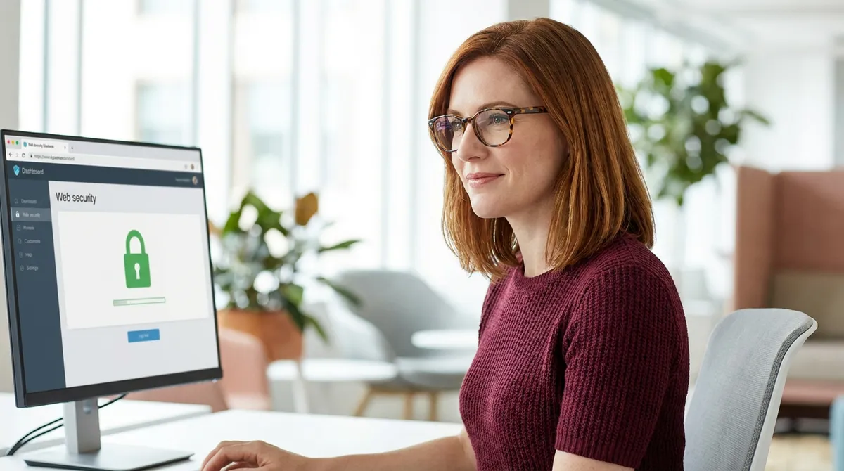 Technicien vérifiant la sécurité d'un site internet sur son écran
