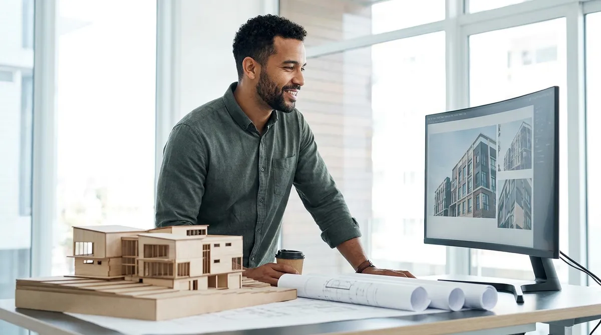 Architecte présentant ses réalisations sur le site internet de son agence