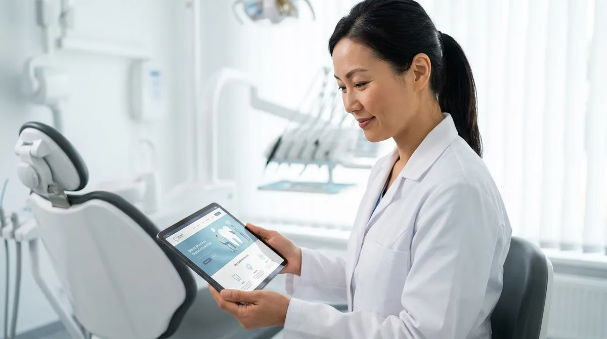 Chirurgien-dentiste consultant le site internet de son cabinet dentaire