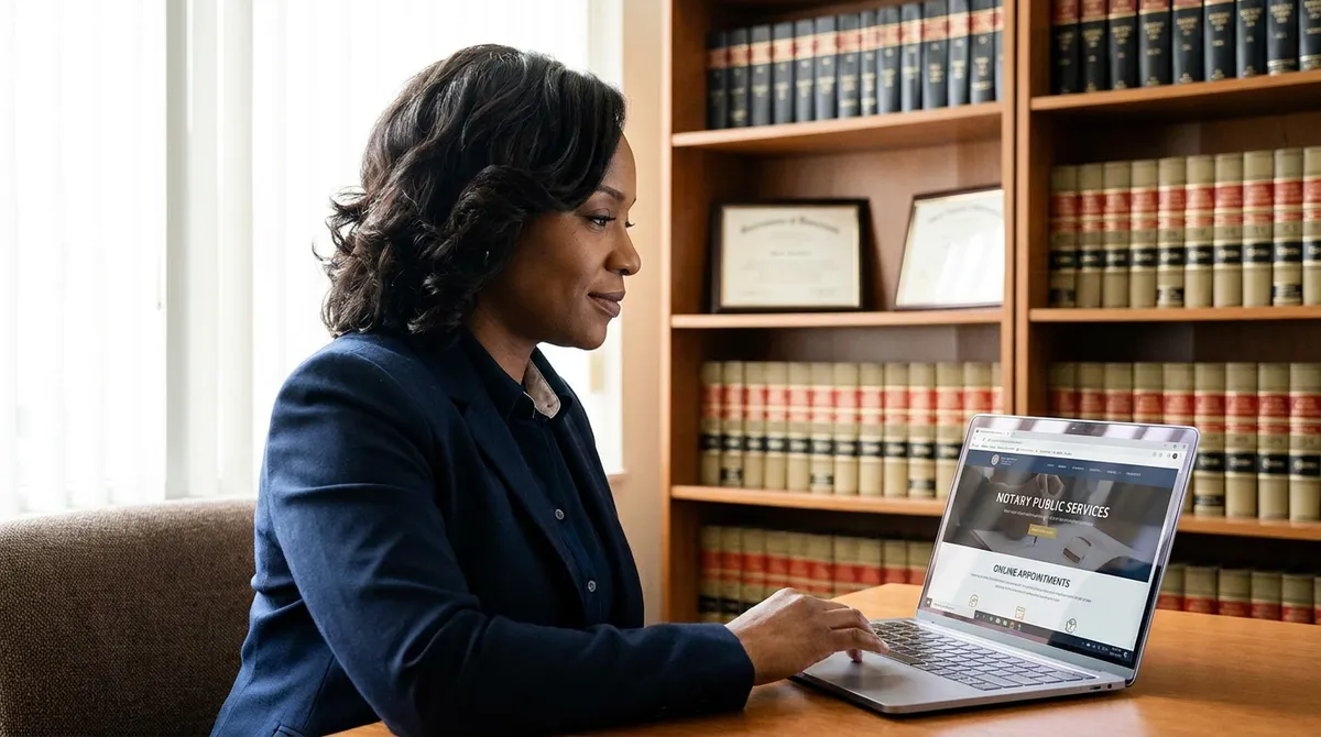 Notaire consultant le site internet de son étude à son bureau
