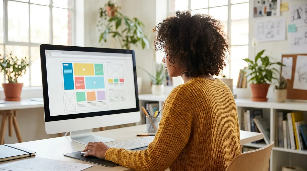 Développeuse concevant un site internet sur mesure sur son écran