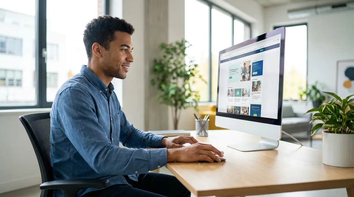 Personne faisant défiler un site one page sur son écran