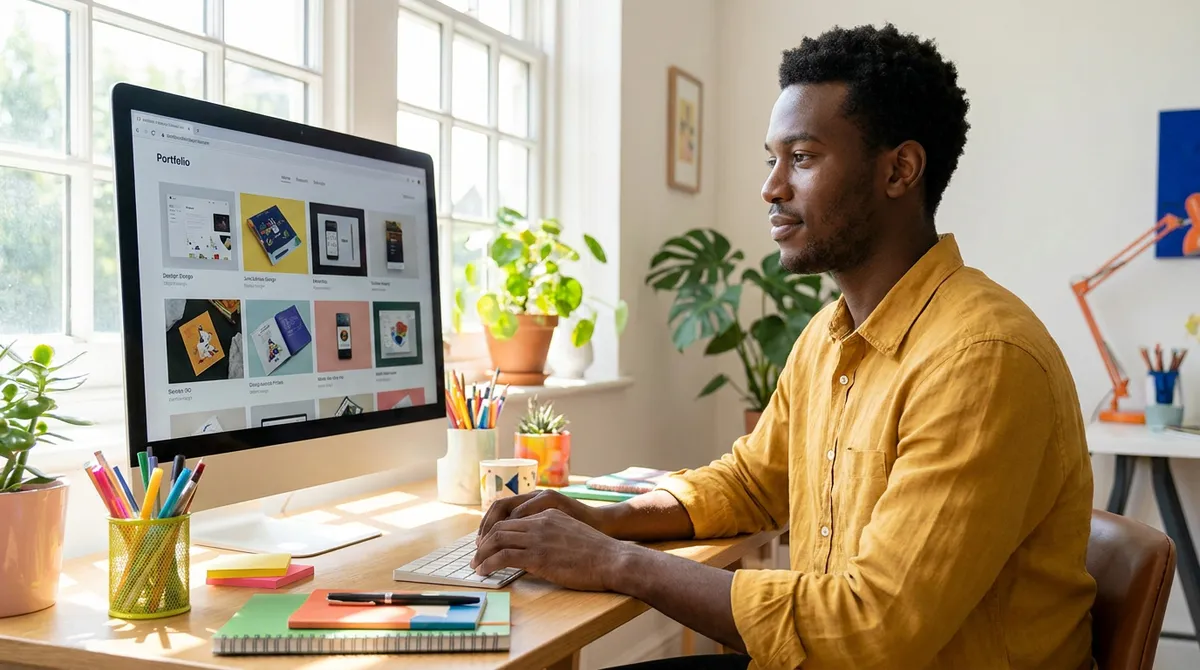 Créatif présentant ses réalisations sur son site portfolio