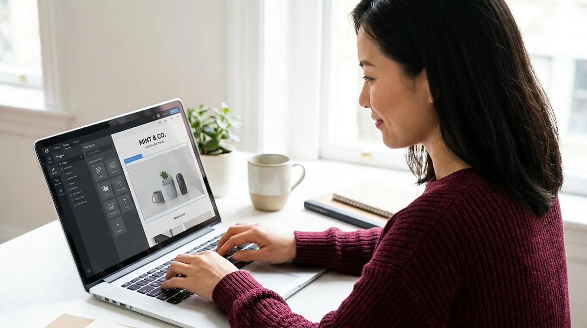 Créateur de site vitrine travaillant sur une interface WordPress à son bureau