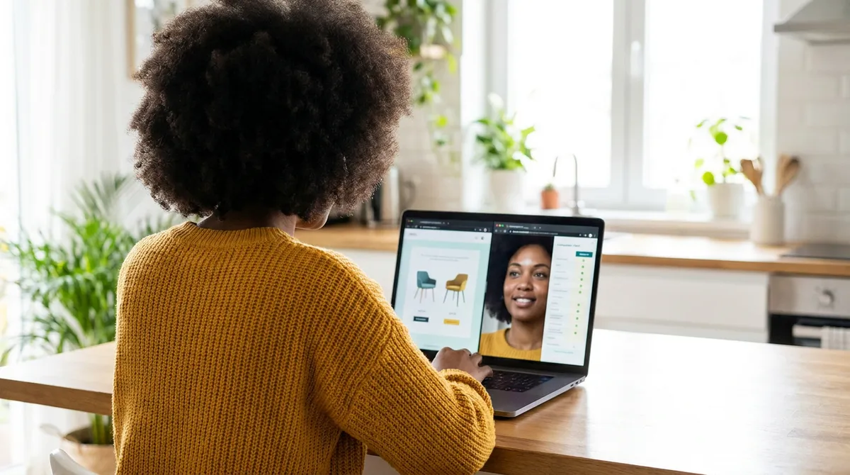 Femme comparant Wix et WordPress sur son ordinateur portable à la maison